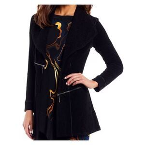 Eva Varro Barcelona Pebble Textured Open Lapel Open-Front Black Jacket Small